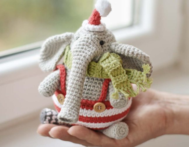 Free Crochet Pattern: Bubble the Holiday Elephant Amigurumi